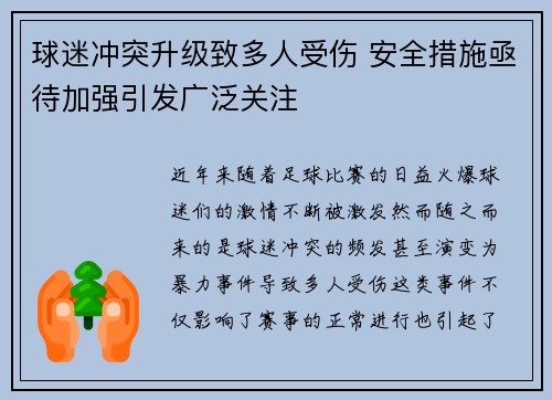球迷冲突升级致多人受伤 安全措施亟待加强引发广泛关注